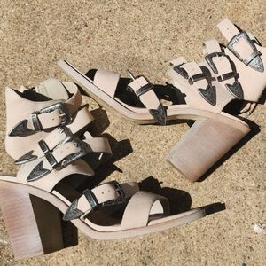 Stylish Beige Block Heel Sandals